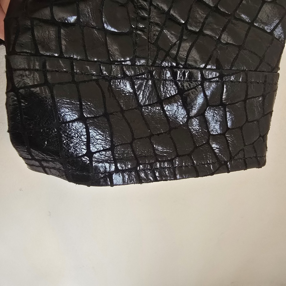 Vintage Neimam Marcus Y2K Faux Alligator Black Leather Jacket Size 12 - Picture 11 of 16